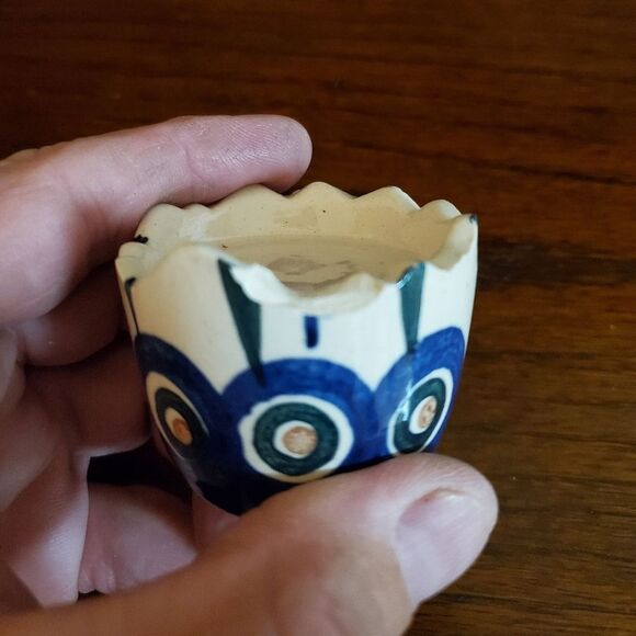 Boleslawiec Polish Hand Made Pottery Salt Pepper Cracked Egg Shaker Peacock - Picture 3 of 6